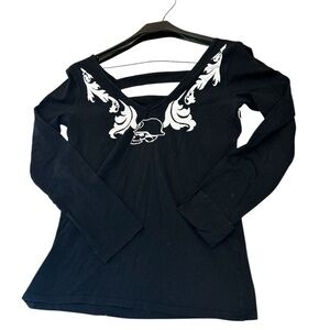 Y2K Metal Mulitia M strapped long sleeve shirt in great condition (minor stain)